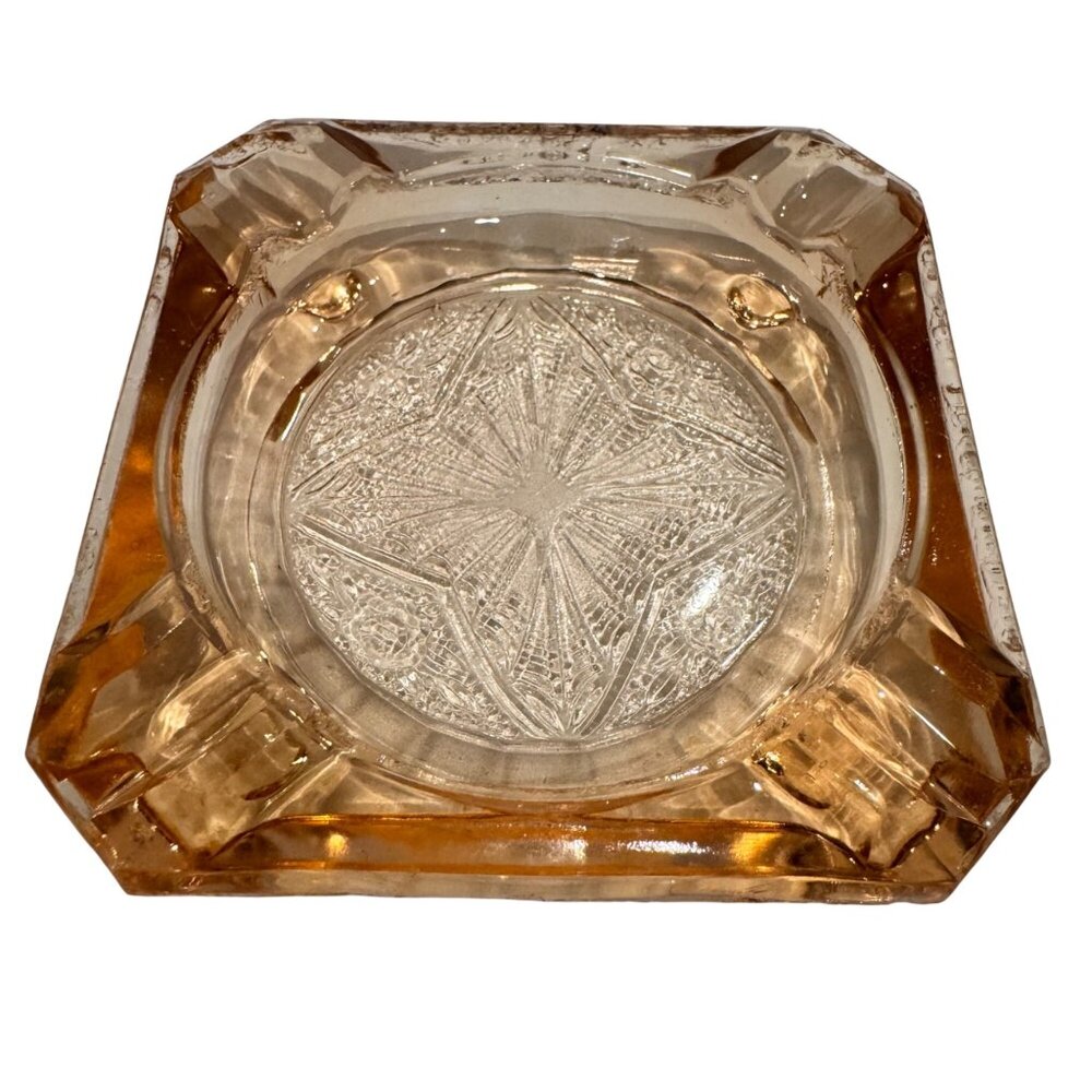 2 Depression Glass Ashtrays Jeanette Adam Pink Trinkets Jewelry Set of 2 Vintage - Picture 10 of 16